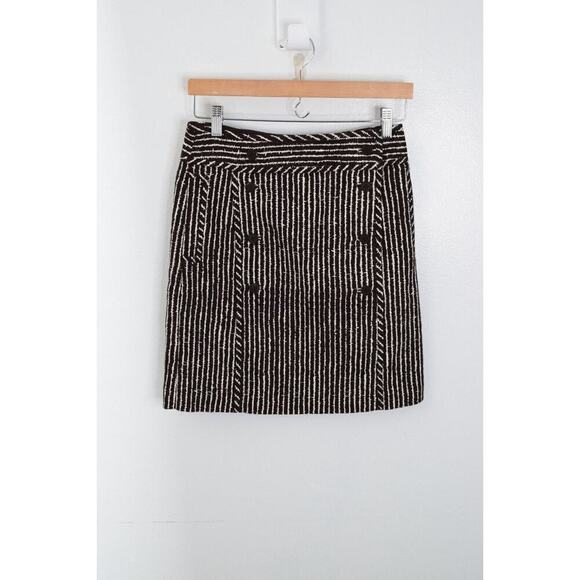 Tory Burch Pencil Skirt 4 Brown White Striped Double Breasted Pockets Career - Picture 1 of 5